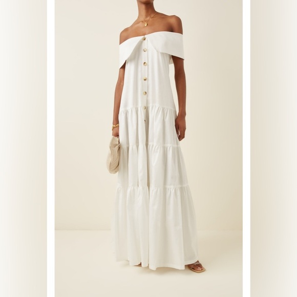 Andres Otalora Exclusive Totora Tiered Cotton Off-The-Shoulder Maxi Dress - Picture 1 of 7